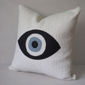 Evil Eye throw pillow cover, white cloud