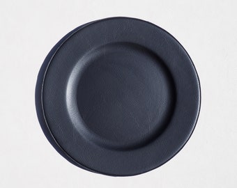 Charger Plate Black Vegan Leather, handcrafted, modern heirloom, 13 inch