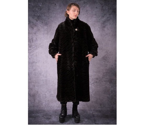 80s vintage black and brown long Fake fur great co