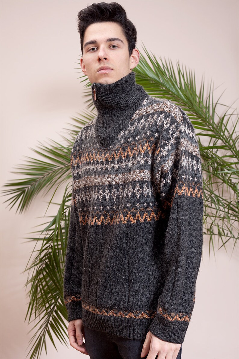 Vintage 1990s Knit very warm zip up men/'s sweater by Biaggini \u2022 Vintage knit clothing