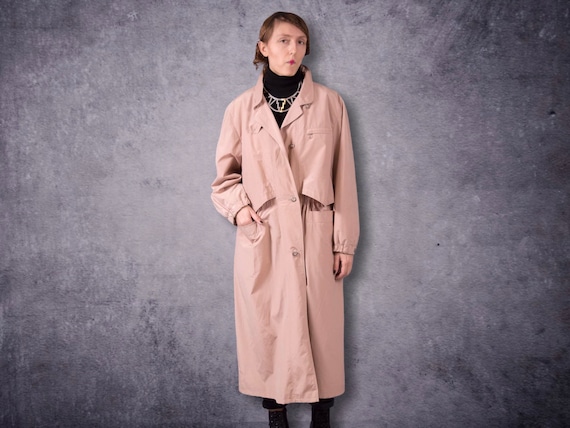 90s ankle length women's pastel pink trench coat f