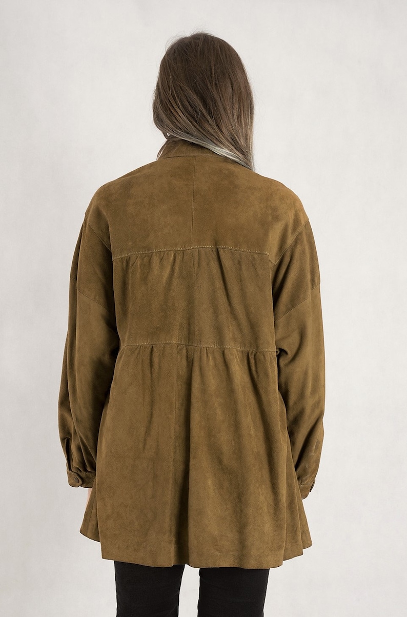 Vintage 90s karl lagerfeld women/'s light brown Suede long sleeve button up shirt \u2022 Hippie designers Collar shirt \u2022 Vintage clothing