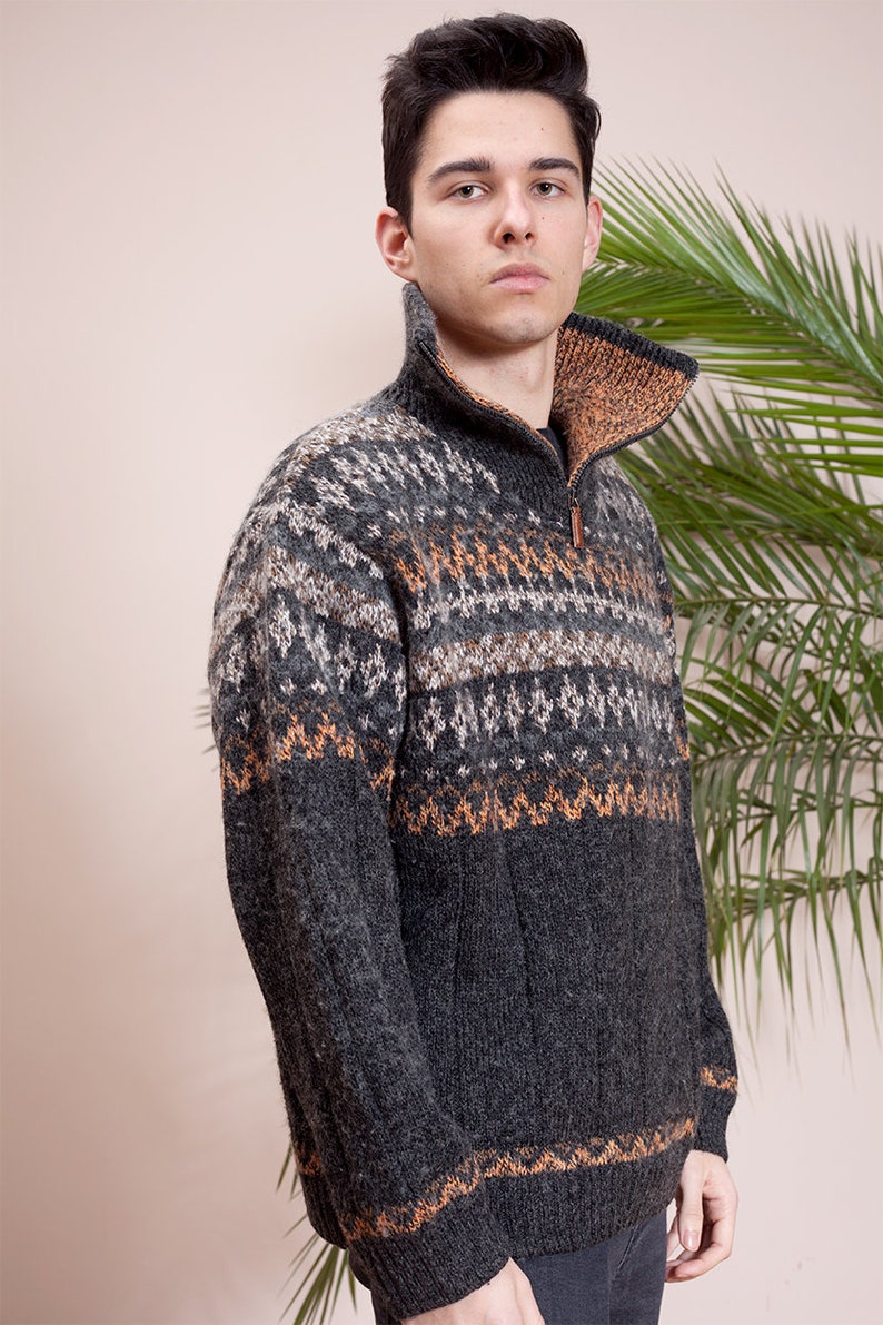 Vintage 1990s Knit very warm zip up men/'s sweater by Biaggini \u2022 Vintage knit clothing