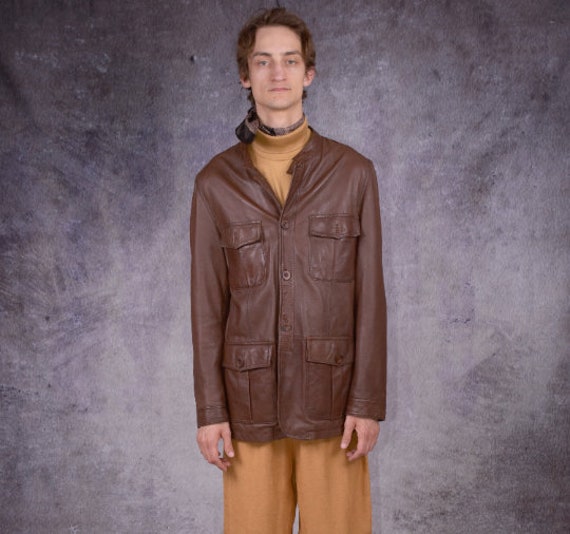 90s Car Coat in Grunge Style, Made of Genuine Leather in 90s Car Coat in Grunge Style, Made of Genuine Leather in