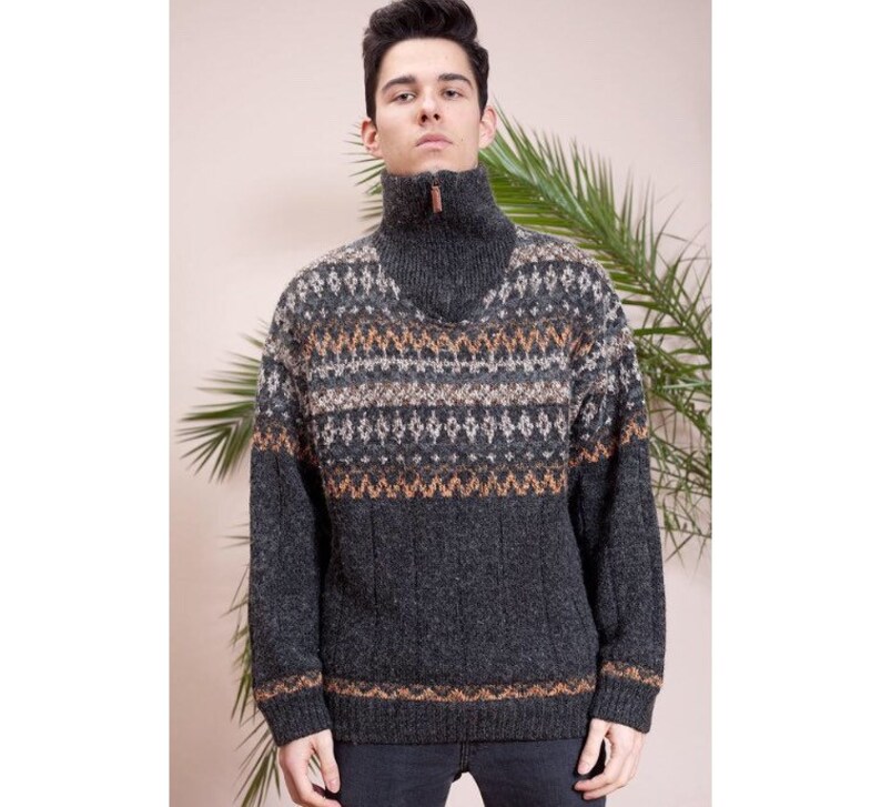 Vintage 1990s Knit very warm zip up men/'s sweater by Biaggini \u2022 Vintage knit clothing