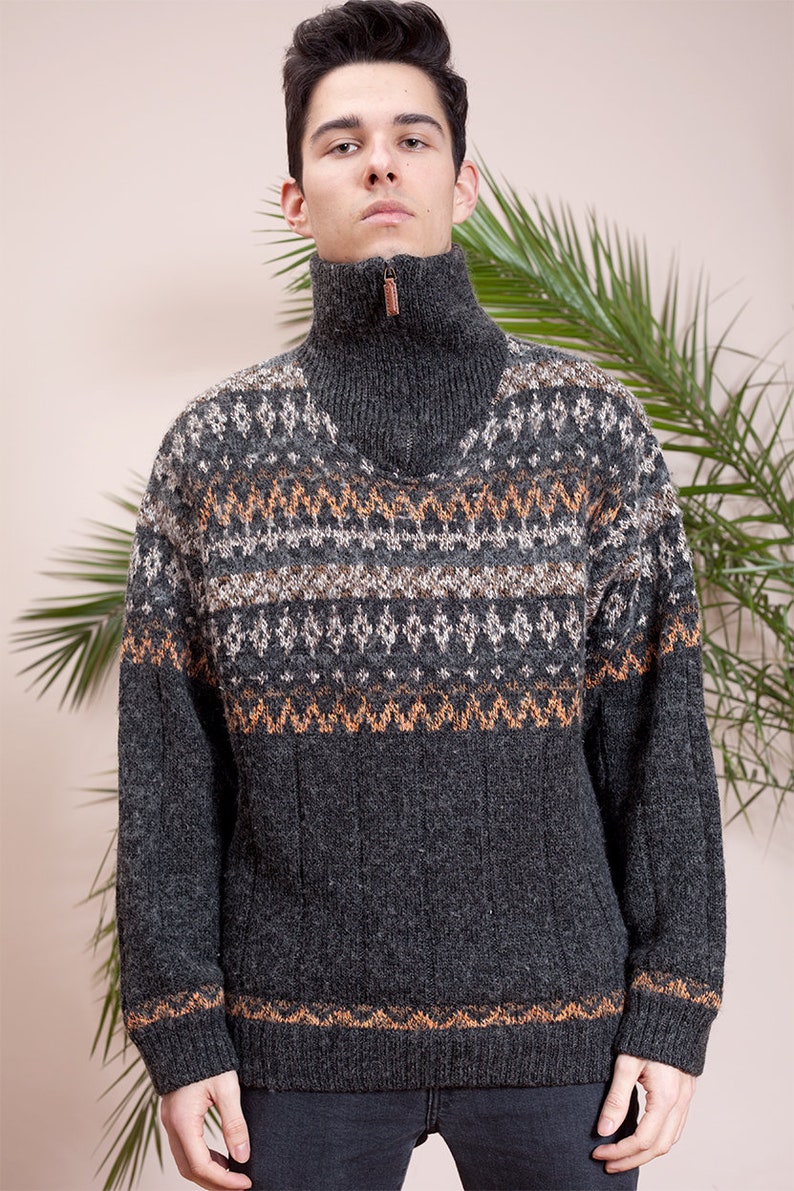 Vintage 1990s Knit very warm zip up men/'s sweater by Biaggini \u2022 Vintage knit clothing