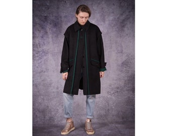 90s Vintage wool blend, beautiful black oversized knee length coat, womens Vintage clothing by Mooha