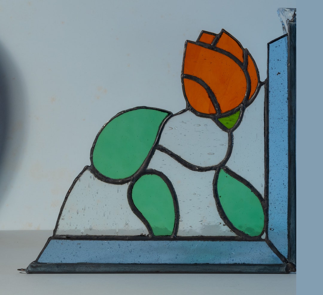 Stained Glass Corner Panel Featuring an Orange Tulip Flower Etsy