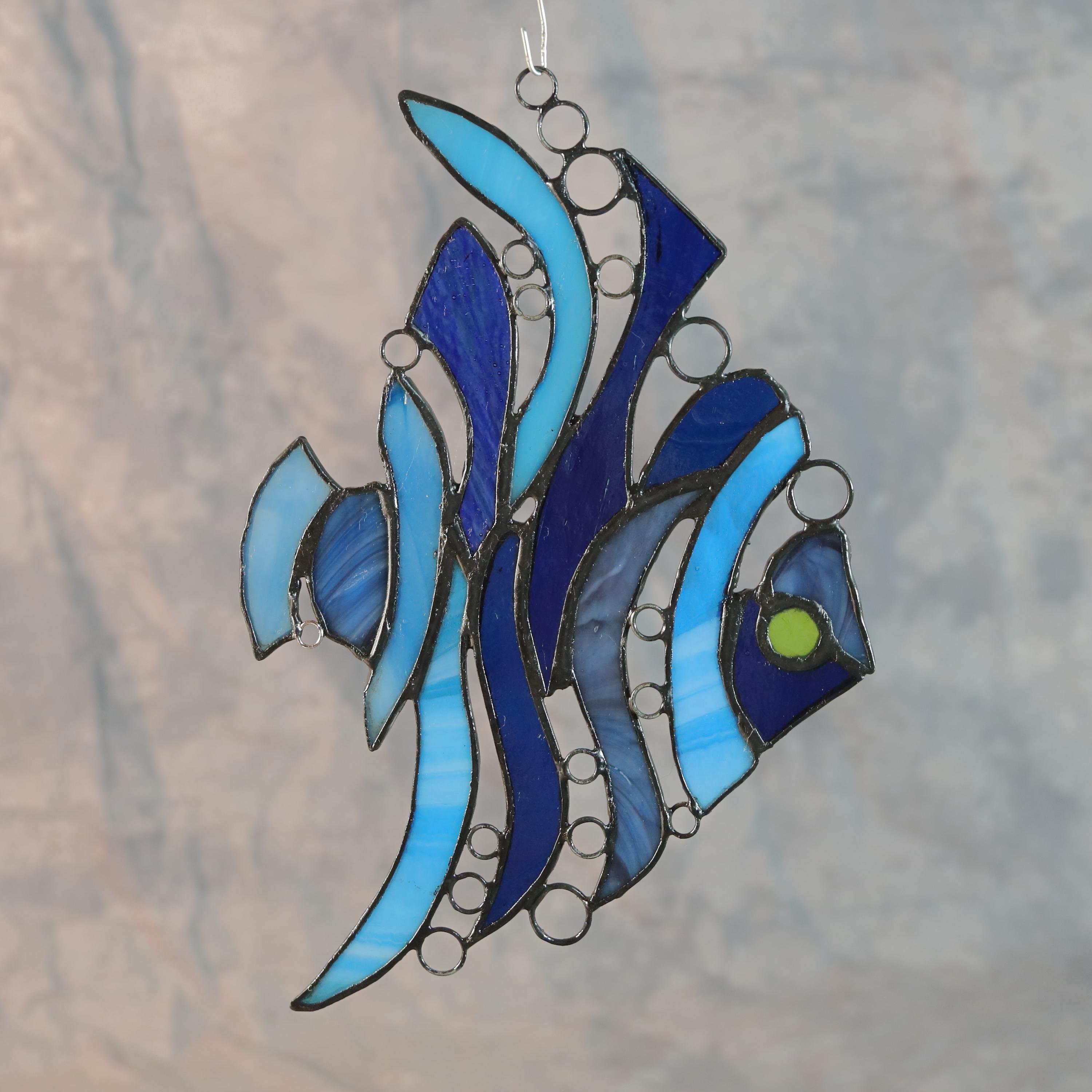 Stained Glass Angel Fish in Blue - Etsy