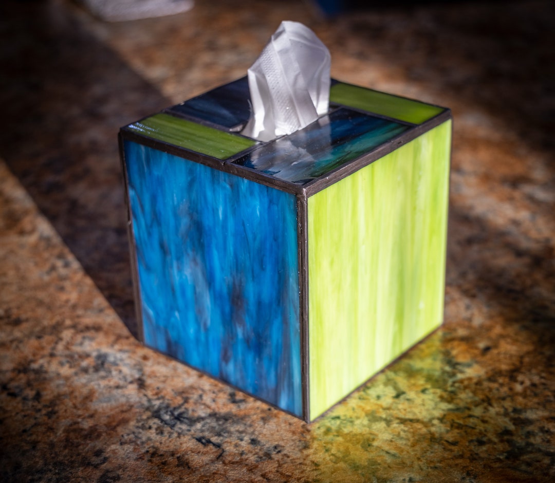 Stained Glass Tissue Box Cover in Green and Blue Etsy