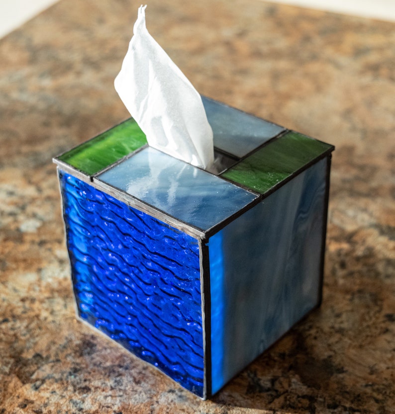 Stained Glass Tissue Box Cover in Blue Etsy