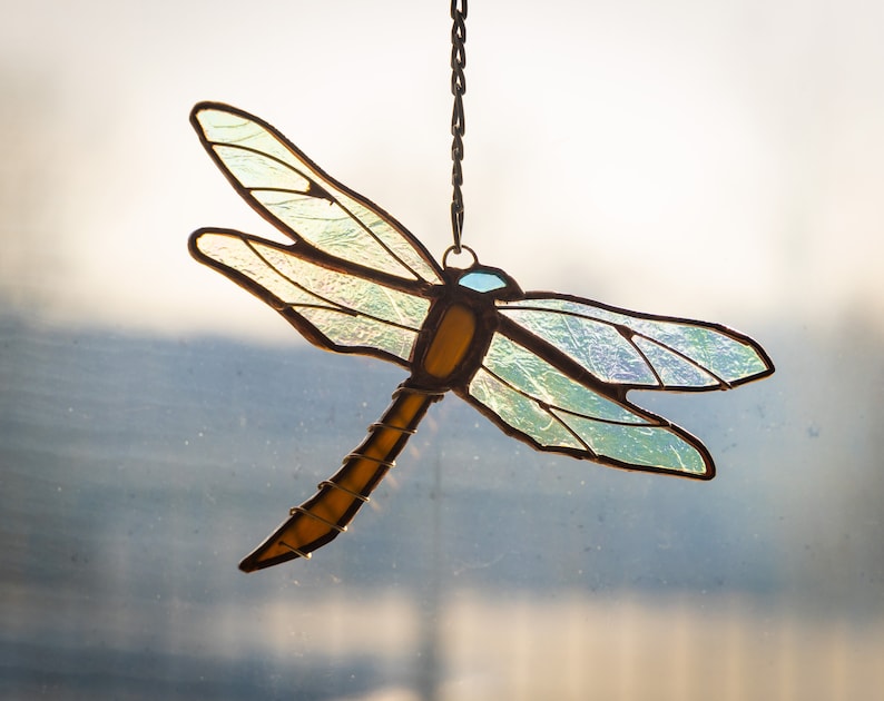 Stained Glass Dragonfly Suncatcher Etsy 