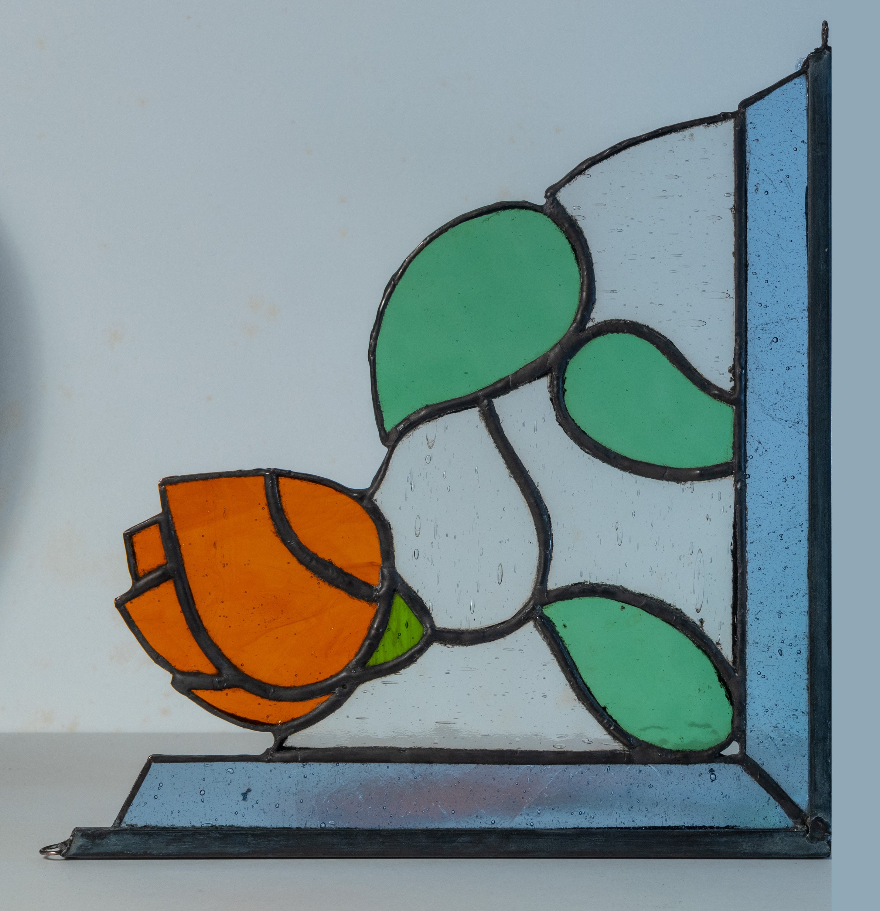 Stained Glass Corner Panel Featuring an Orange Tulip Flower Etsy