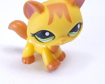 Authentische Littlest Pet Shop Yellow Orange Walking Cat #1137 Green Eyes 2007 LPS