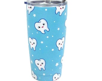 Vaso dental de acero inoxidable con pajita – Vaso Happy Tooth
