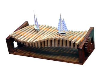 Wave Automaton, Ship Automaton, ship Kinetic Sculpture, Kinetic art, Boat automata, Automaton, automaton wood