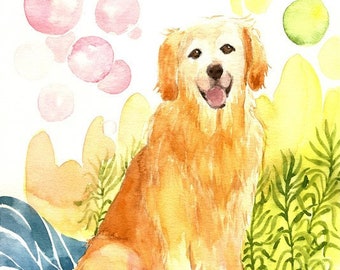 Golden Retriever Watercolor, Golden Retriever Print, Golden Retriever Art, Dog Nursery