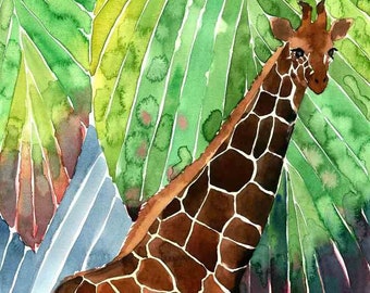 Acquerello di giraffa, stampa di giraffa, arte di giraffa, cameretta di giraffa