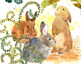 Rabbit Watercolor, Bunny Watercolor, Rabbit Print, Rabbit Art, Bunny Nursery, Rabbit Nursery