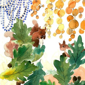 Squirrel Painting, Squirrel Watercolor, Squirrel Print, Squirrel Art, Squirrel Nursery