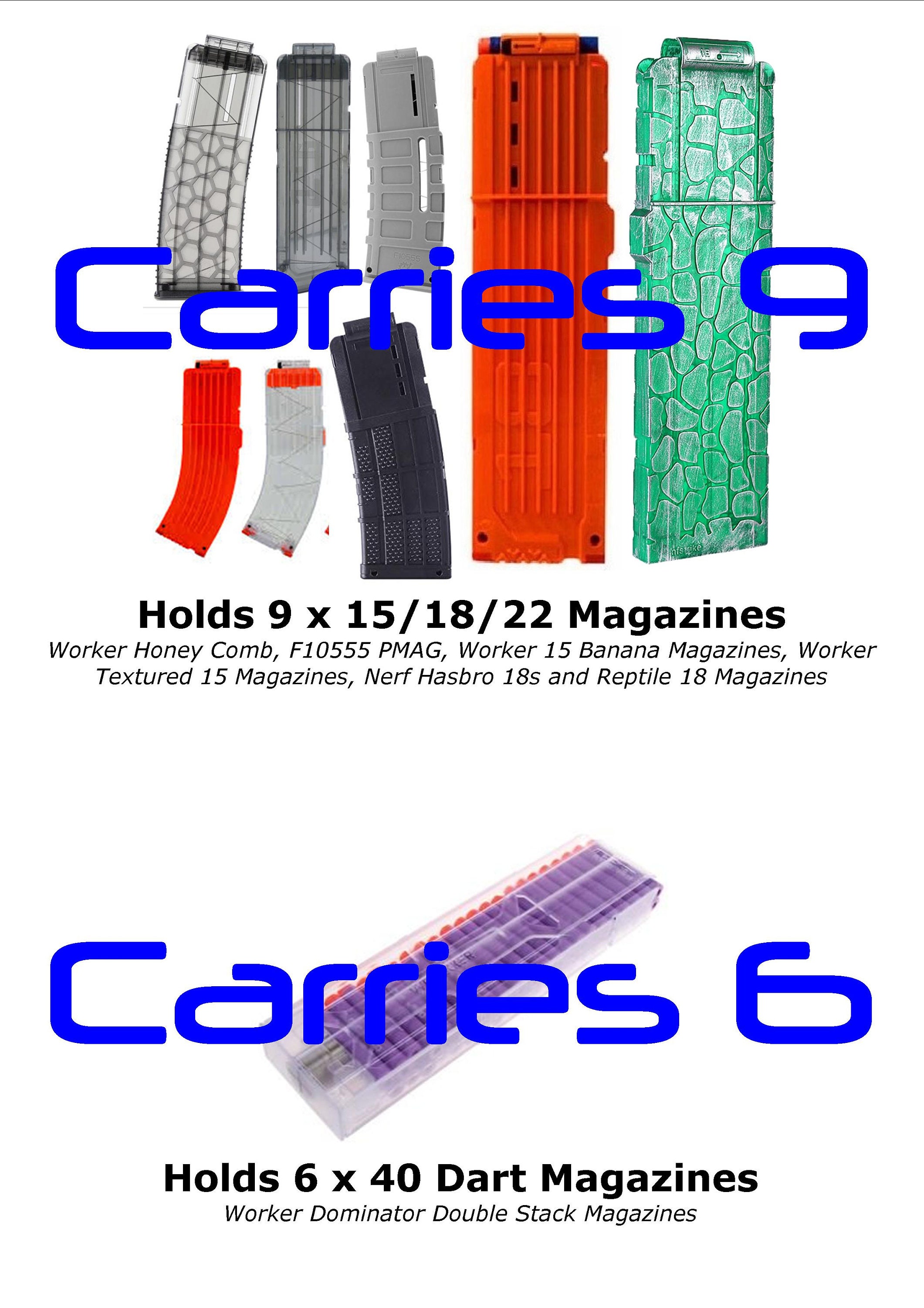 9 Stack Nerf Magazine Shingle Pouch Holds 9 X 15/18/22 Magazines OR 6 X