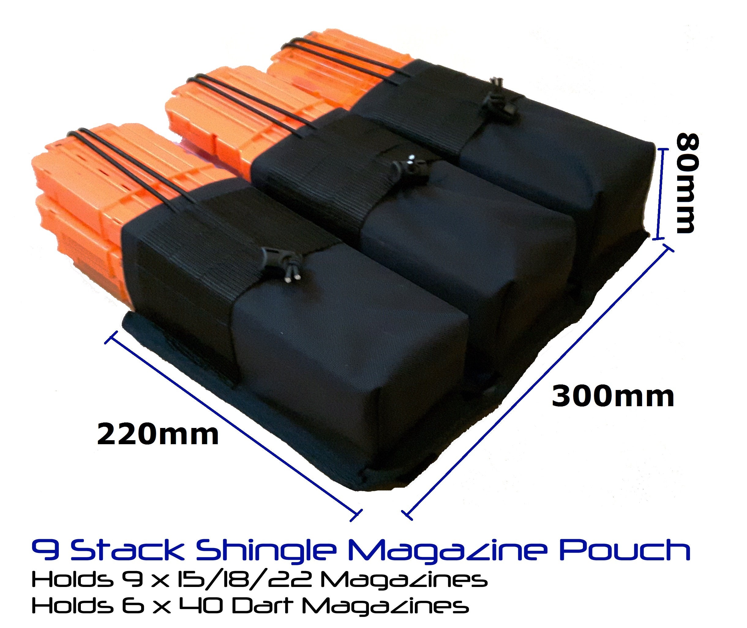 9 Stack Nerf Magazine Shingle Pouch Holds 9 X 15/18/22 Magazines OR 6 X