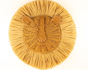 Nursery Animal wall hanging, Safari Jungle Nursery, African basket, Wicker brown Lion, Lion face mirror, Round head decor, jungle nursery