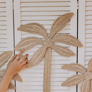 Children&#39;s wall decor - a palm tree, Palm leaf set of 3, Large tropical set of three palms, Wicker wall palms, Nursery wall decor,