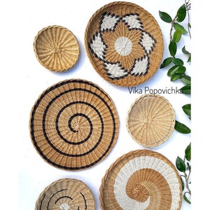 Set of 6 wall plates African basket Wicker basket Boho wall art Woven wall basket round  Wall basket tray Home decor sets of 6 baskets