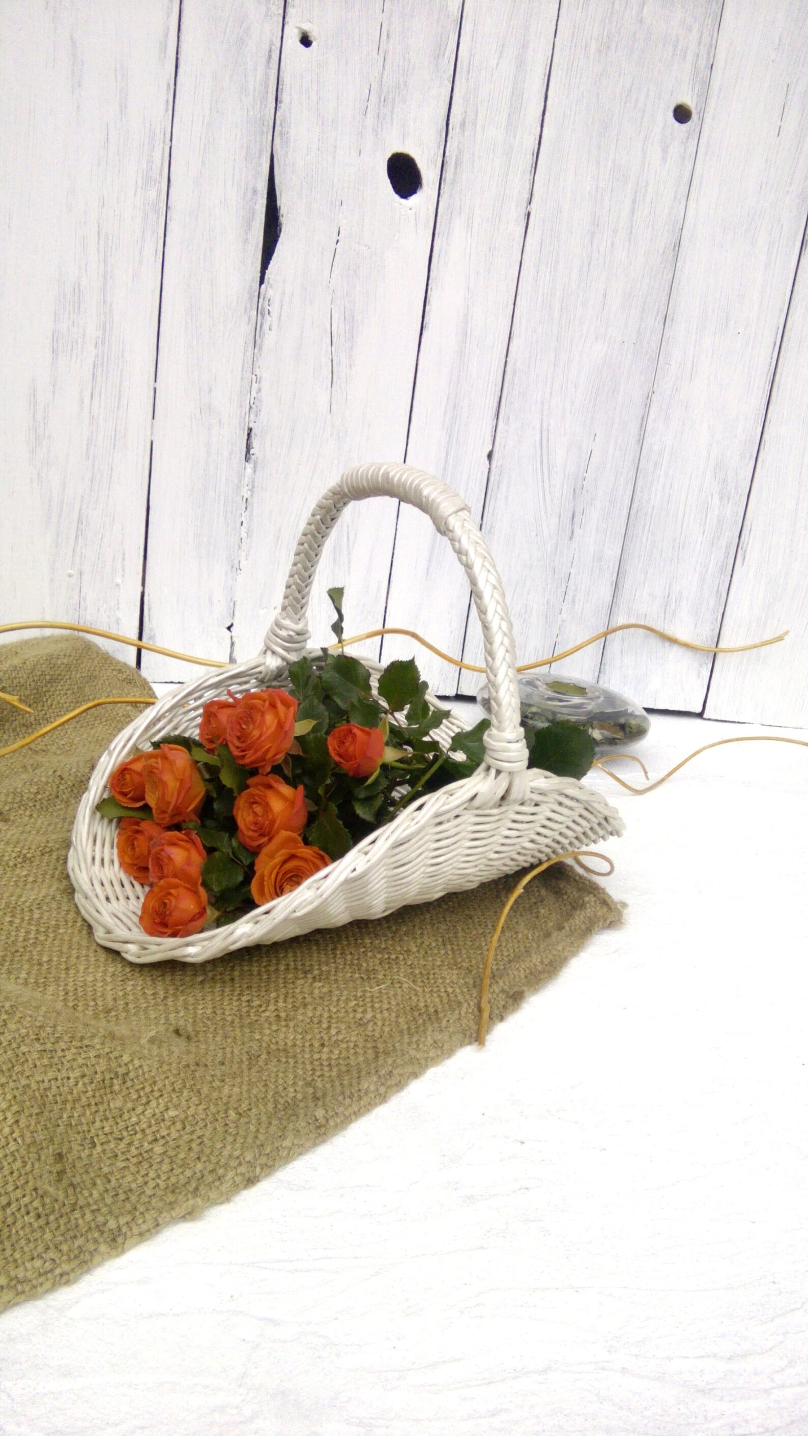White Wedding Basket With a Handle Elegant Flower Girl Etsy