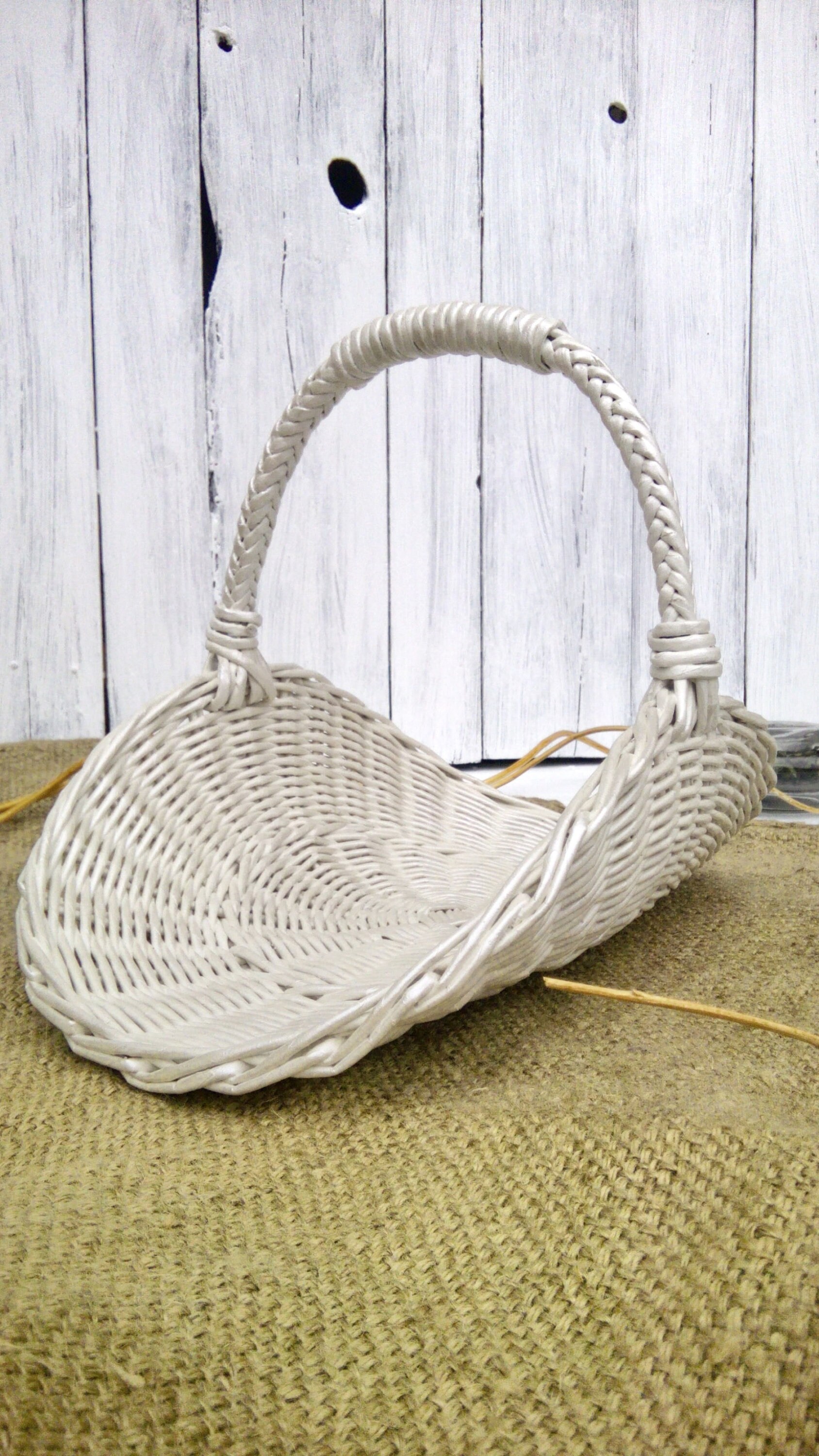 White Wedding Basket With a Handle Elegant Flower Girl Etsy