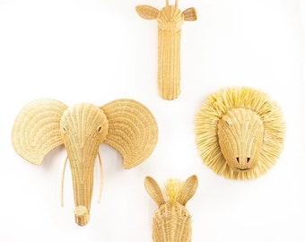 Set of four, Animal Head Set, Animal Elephant, Animal Lion, Animal Giraffe, Animal Zebra, Safari four wall decor, Safari Theme Bedroom