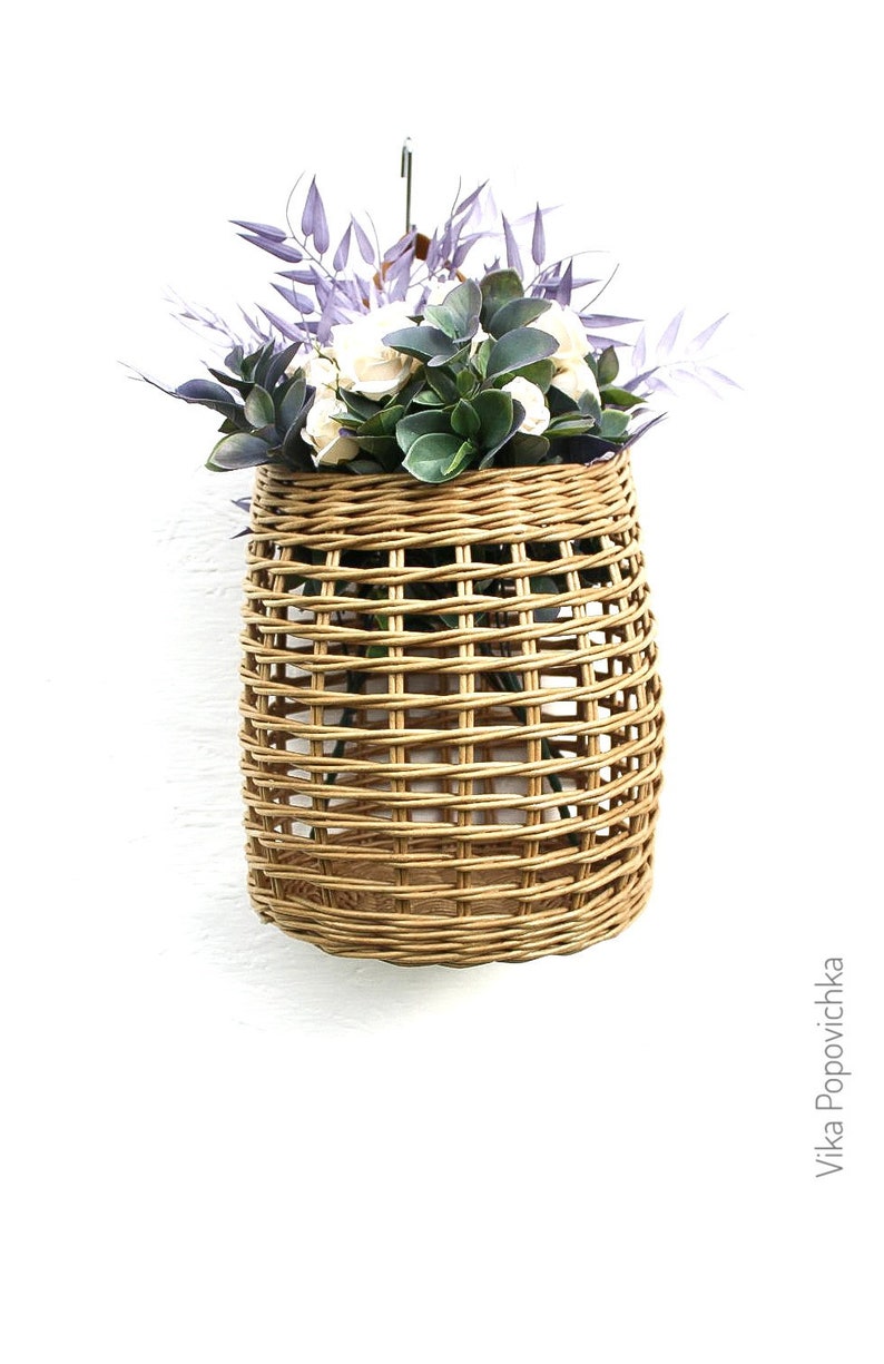 Wicker wall basket Front Hanging Flower basket Entrance door Etsy