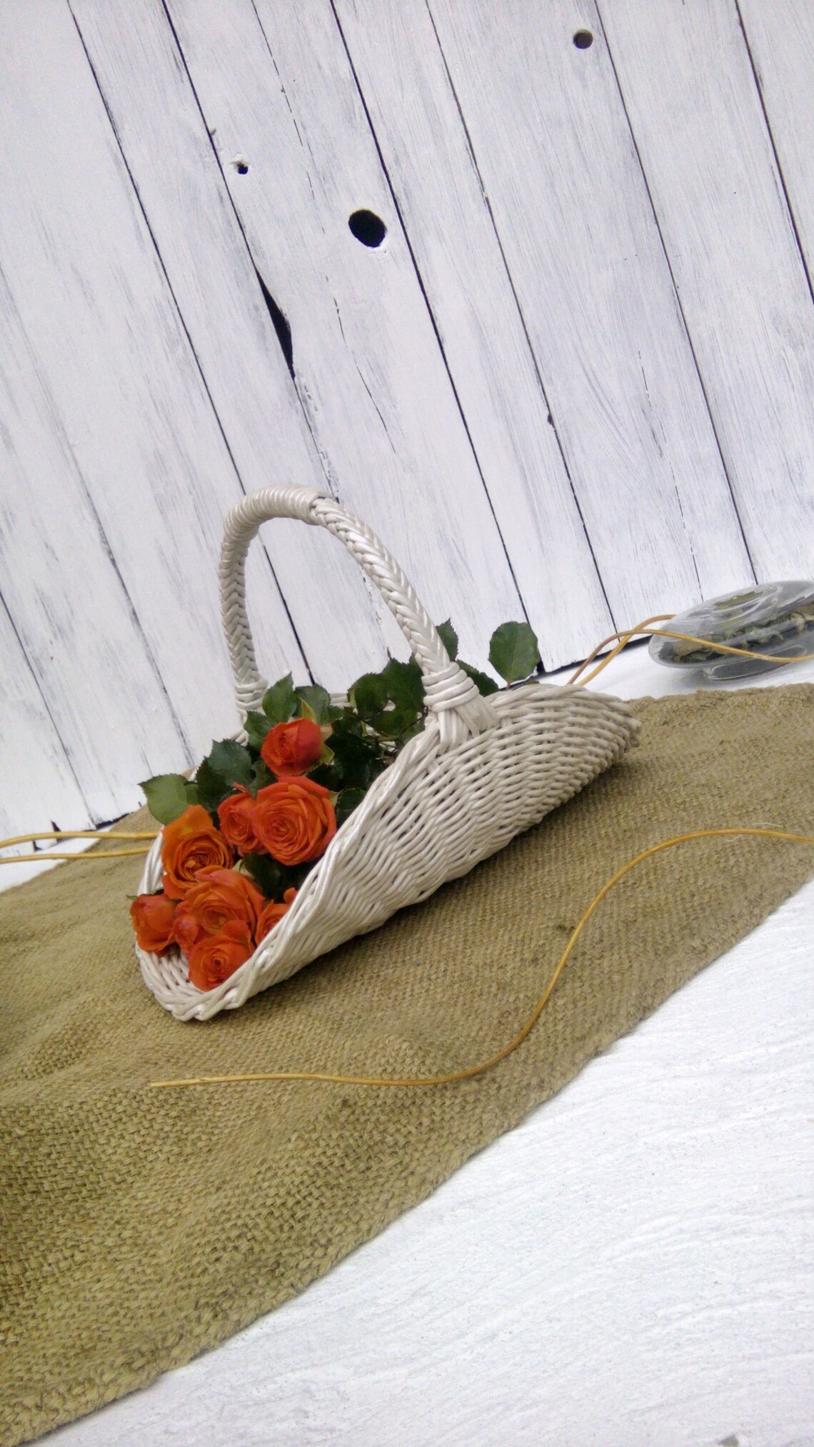 White Wedding Basket With a Handle Elegant Flower Girl Etsy