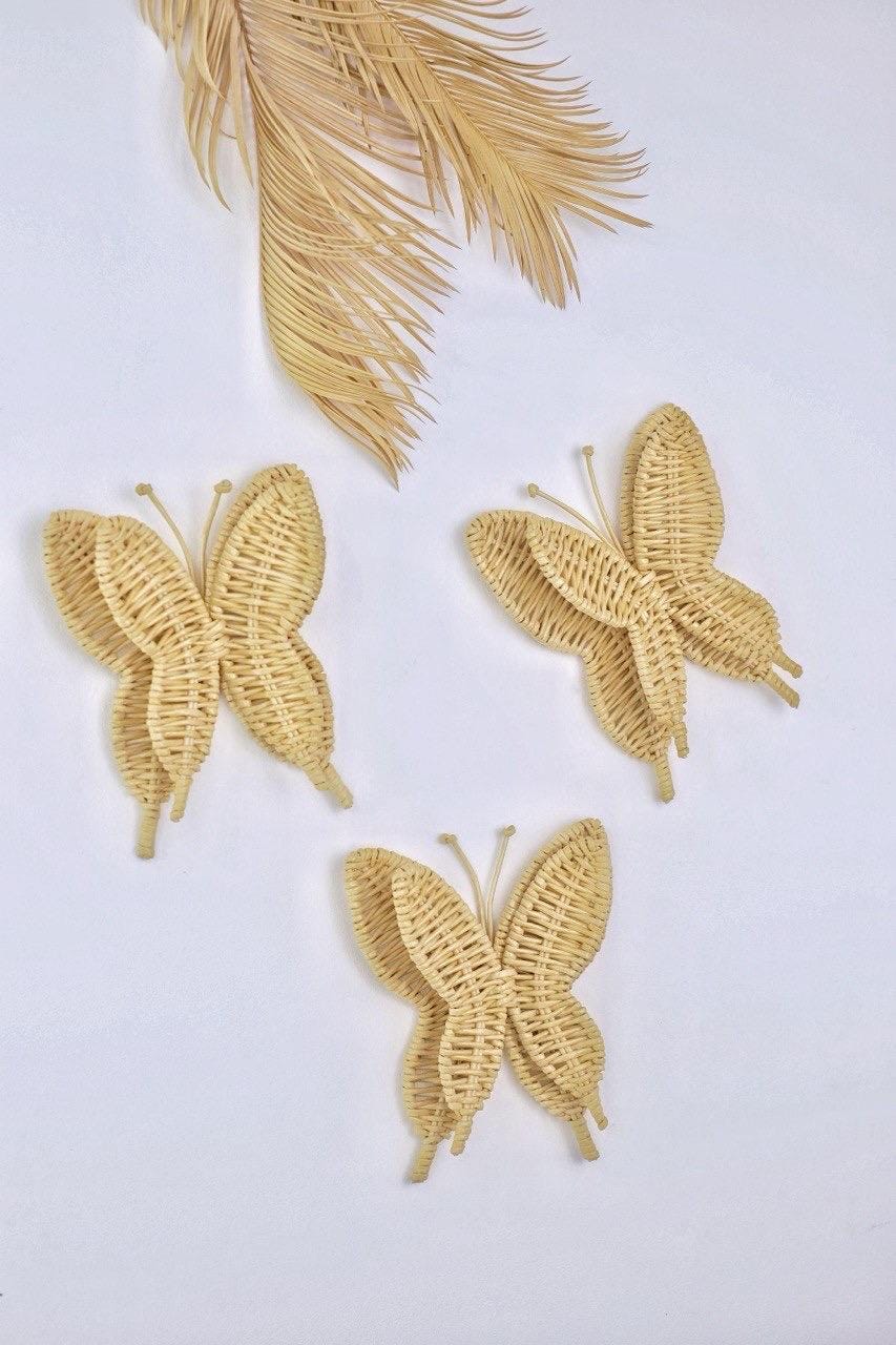 Butterfly Wall Decor Set, Woven Rattan Butterflies, Boho Nursery Wall ...