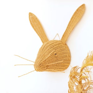 Rabbit Head, Hare Head, Wicker Rabbit Head, Animal head 3d, Wall Hanging Rabbit in Playroom Home Decoration