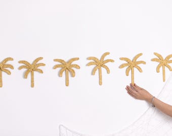 Wicker wall hanging nursery ocean, Wicker Palm Tree Set, Handmade Tropical Decor, Boho Wall Accent,Eco Friendly Home Decor, Beach Style Home