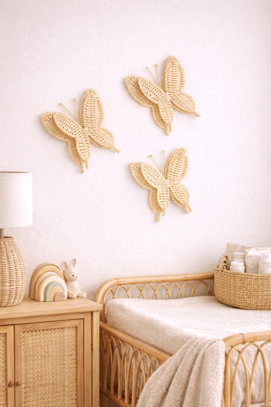 Butterfly Wall Decor Set, Woven Rattan Butterflies, Boho Nursery Wall ...