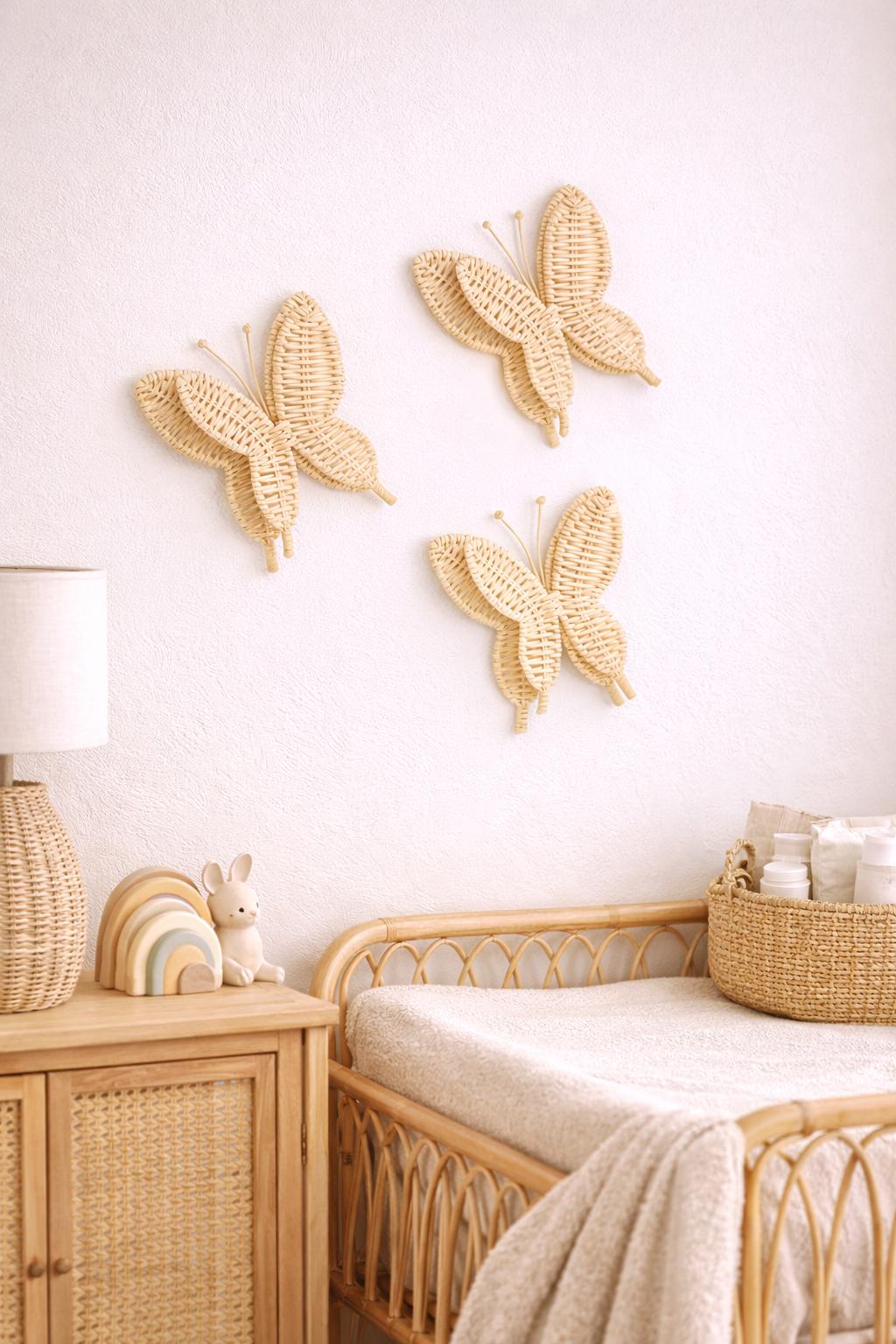 Butterfly Wall Decor Set, Woven Rattan Butterflies, Boho Nursery Wall ...