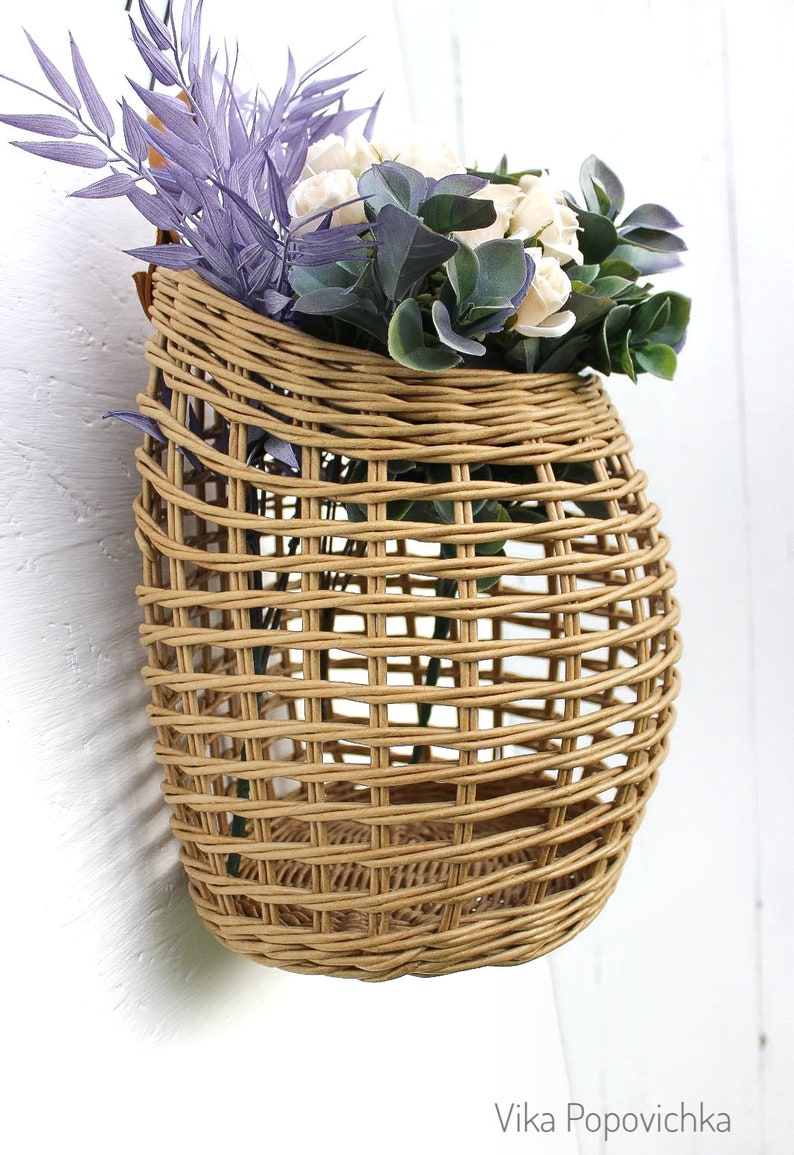Wicker wall basket Front Hanging Flower basket Entrance door Etsy