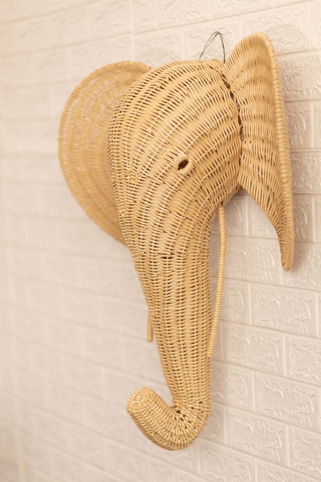 Elephant Wicker Head, Wicker Wall Decor, Home Trophy Animal, Taxidermy