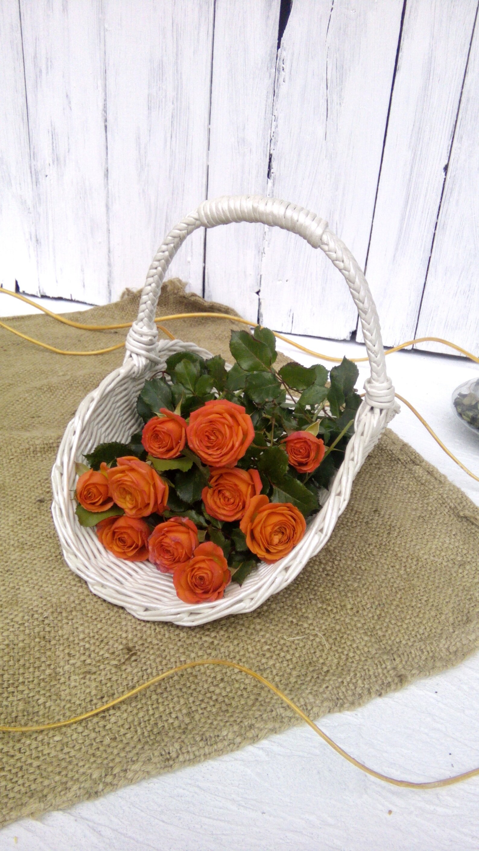 White Wedding Basket With a Handle Elegant Flower Girl Etsy