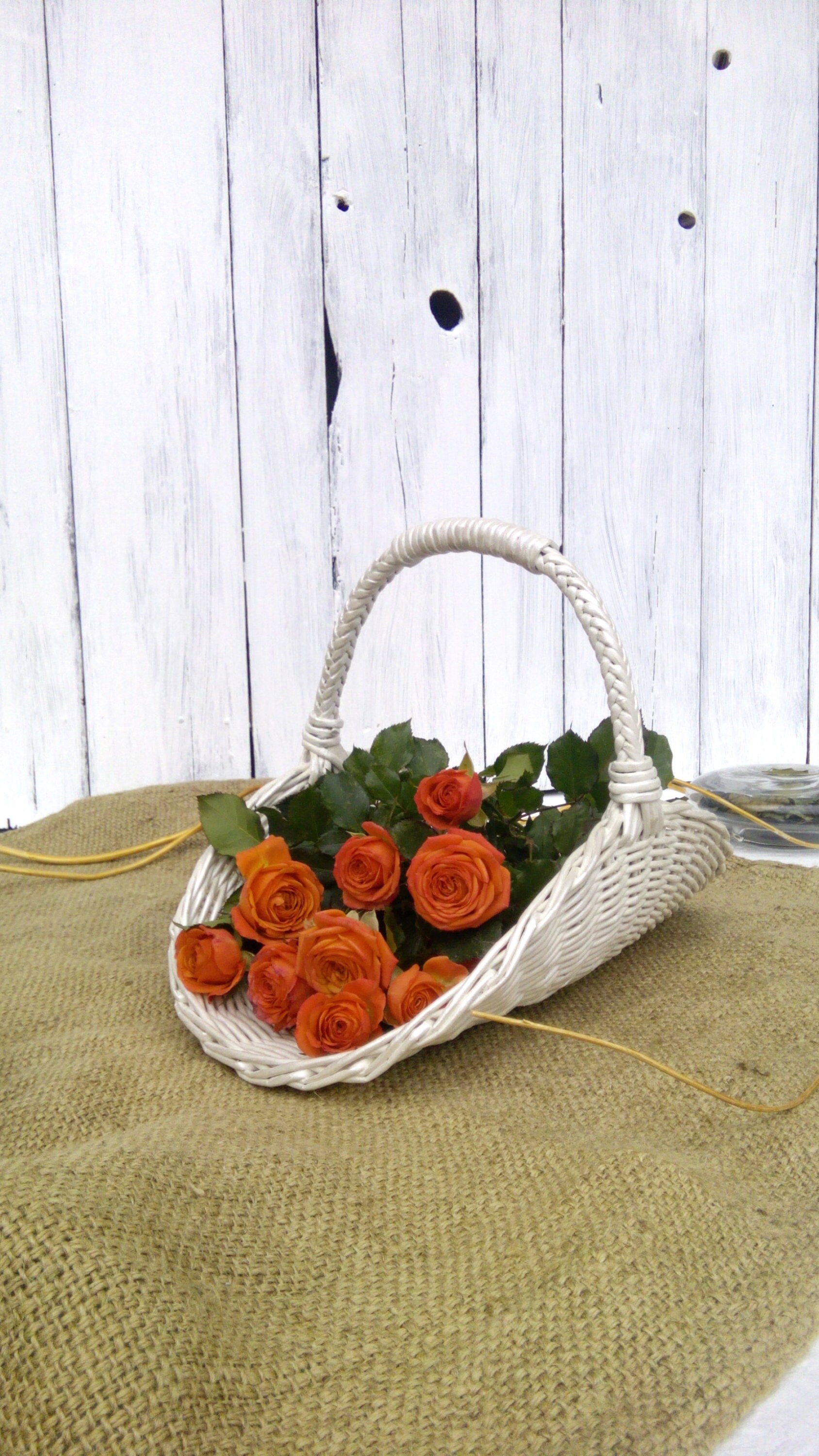 White Wedding Basket With a Handle Elegant Flower Girl Etsy