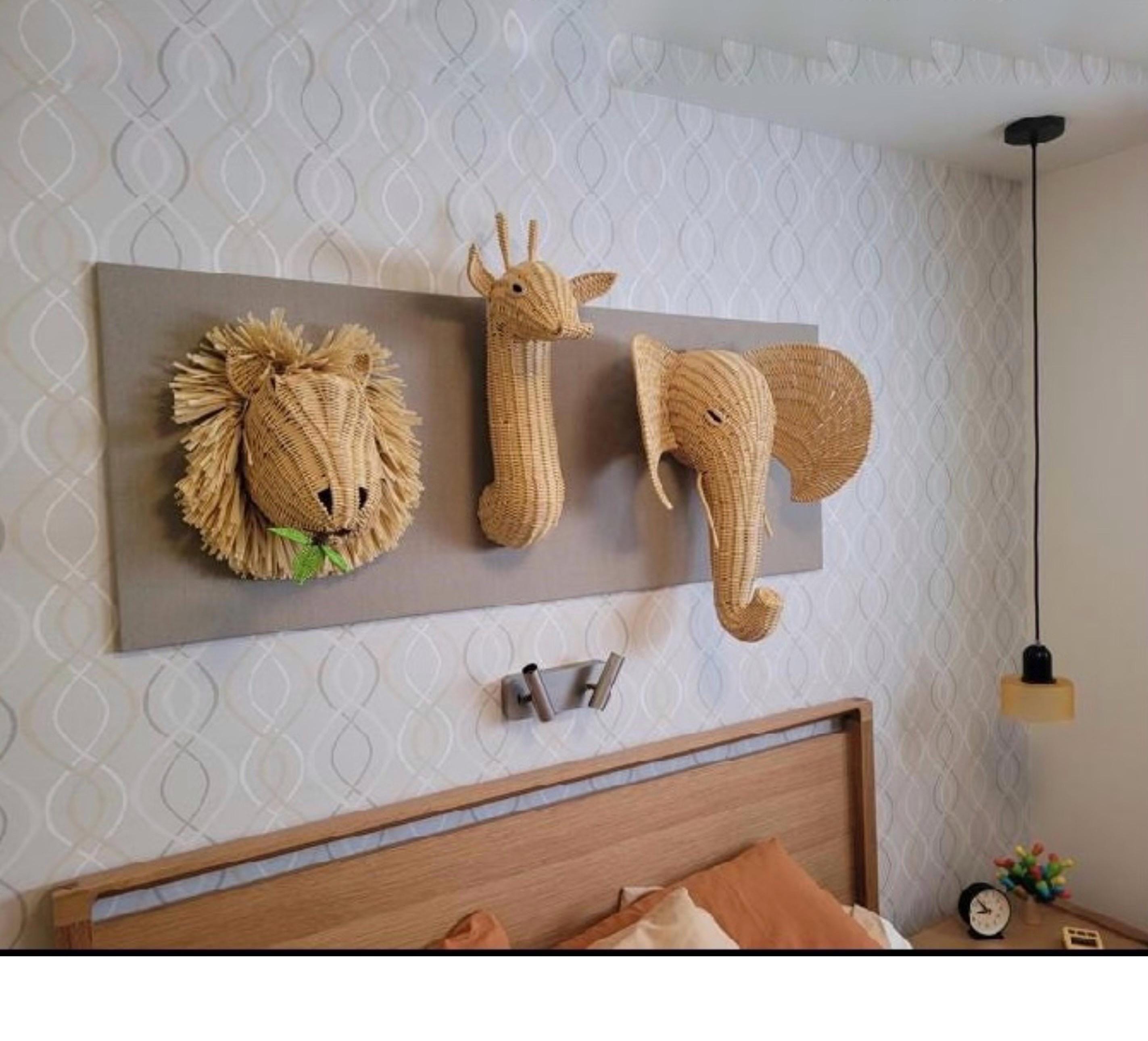 Wicker Childrens Animal Head Wall Decor Handmade Wicker Elephant