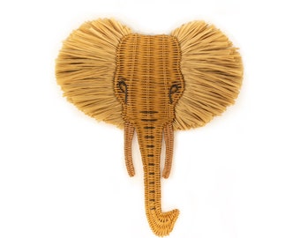 Wicker animal Elephant, Nursery Animal wall hanging, Safari Jungle Nursery, Raffia wall hanging, Elephant head decor, Safari Theme Bedroom