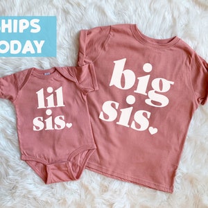 Big Sister Little Sister Outfits, Baby and Big Sister Shirt, Mauve, Family Photo Outfit, Baby Announcement Sibling, Girls Lil Sister Outfit