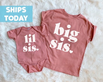 Big Sister Little Sister Outfits, Baby and Big Sister Shirt, Mauve, Family Photo Outfit, Baby Announcement Sibling, Girls Lil Sister Outfit