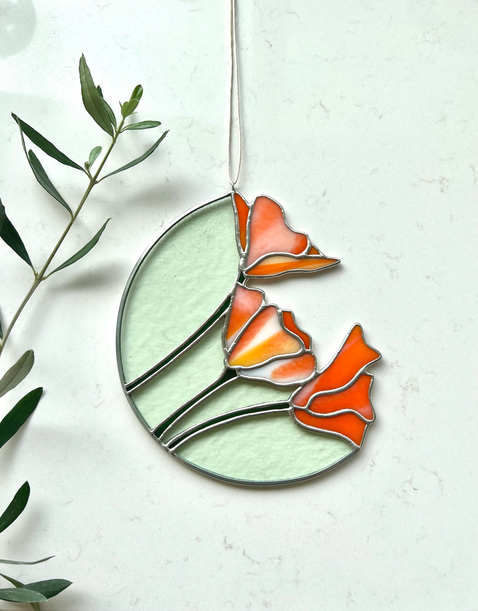 Orange Cream Stained Glass Suncatcher, Anniversary Gift, Birthday