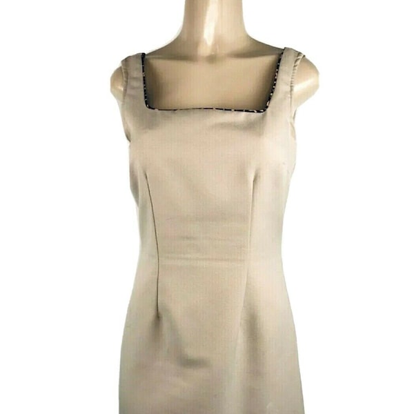 1990s Mini Dress Leopard Print Beige Square Neck Sleeveless Wiggle Fitted Minimalist Career Retro Party Zip Subtle Animal Print