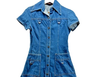 landlubber denim dress 70's Landlubber Denim Overall Dress NOIROHIO VINTAGE